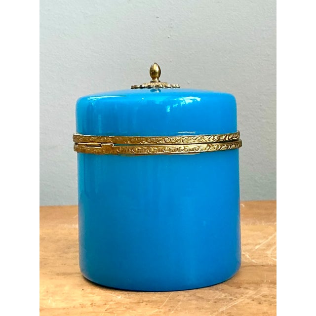 Cerulean Vintage French Opaline Round Box For Sale - Image 8 of 12