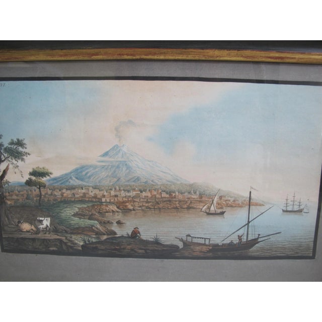 Pietro Fabris (1740-1793 Italy/England), View of Mount Etna from Catania Watercolor on engraving, Plate XXXVI for Campi...