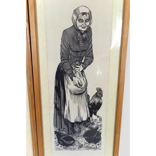 Pair of Woodcut Prints, "Couple of Peasants," France, Circa 1970 A pair of significant woodcut prints depicting a French...