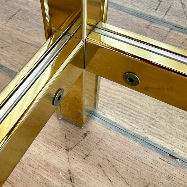 Metal Hollywood Regency Angular Golden Metal Glass Top Side Table, 1970s For Sale - Image 7 of 12