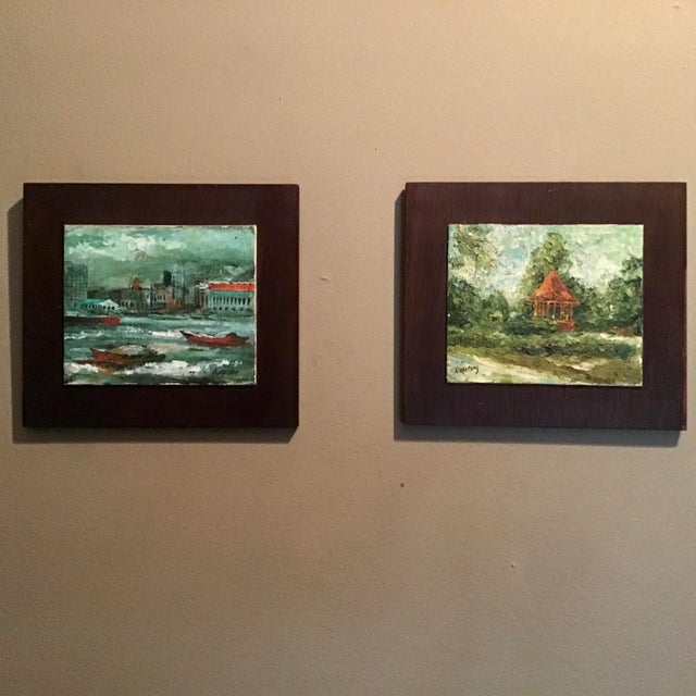 Mid 20th Century Mid Century Impasto Oil Paintings on Canvas Board by Kam Kee Yong - a Pair For Sale - Image 5 of 5