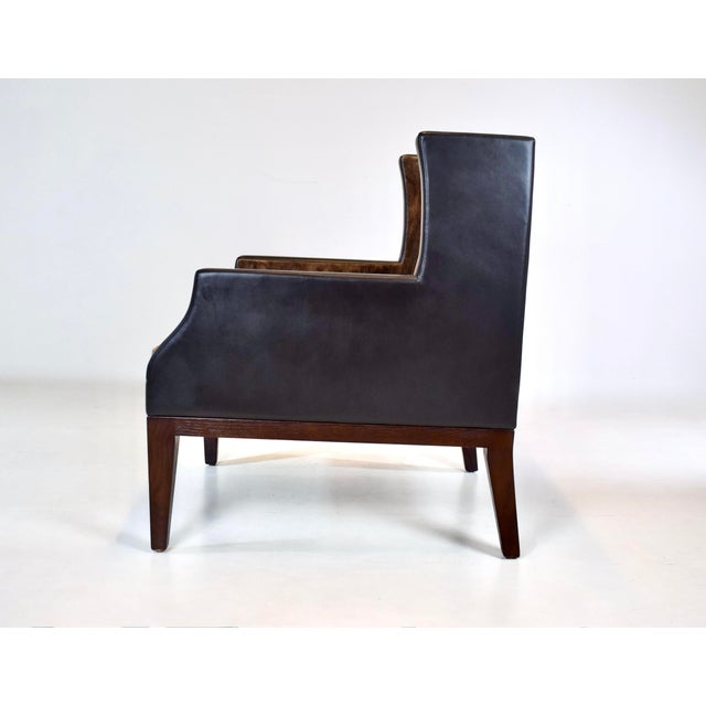 French Christian Liaigre for Holly Hunt Brown Leather & Velvet Chair For Sale - Image 9 of 16