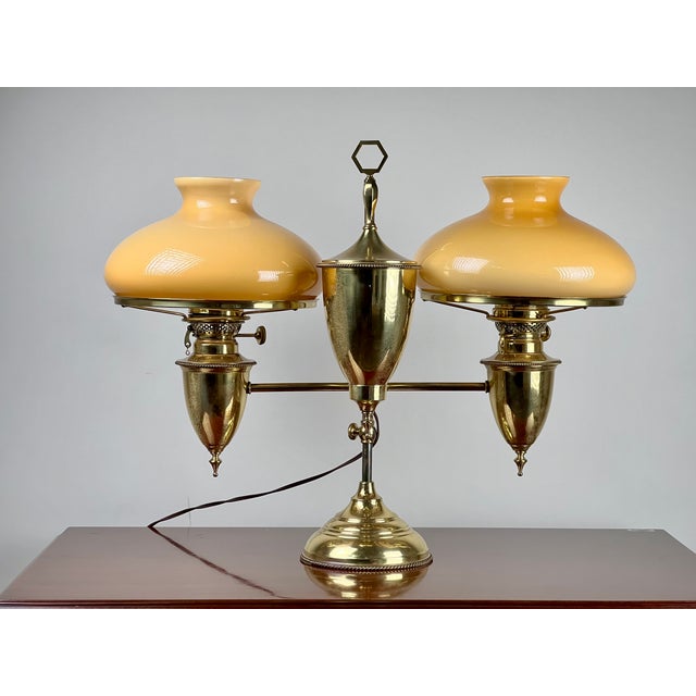 This handsome antique double-arm student lamp by Bradley & Hubbard reflects the firm’s renowned late 19th to early 20th...