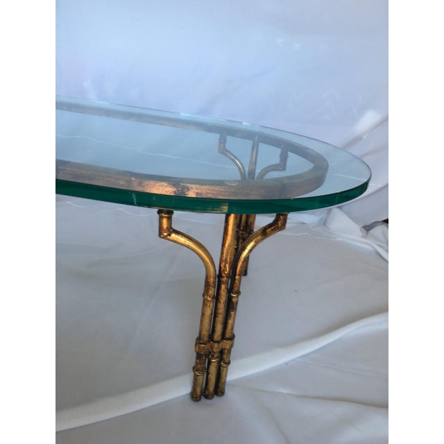 Mid 20th Century Vintage Faux Bamboo Brass Coffee Table With Glass Top For Sale - Image 5 of 7
