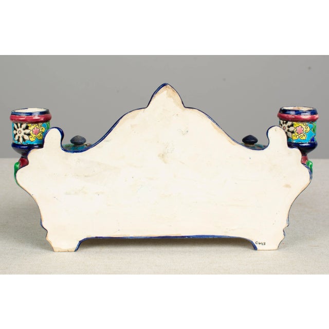 19th Century French Longwy Ceramic Inkwell For Sale - Image 10 of 13