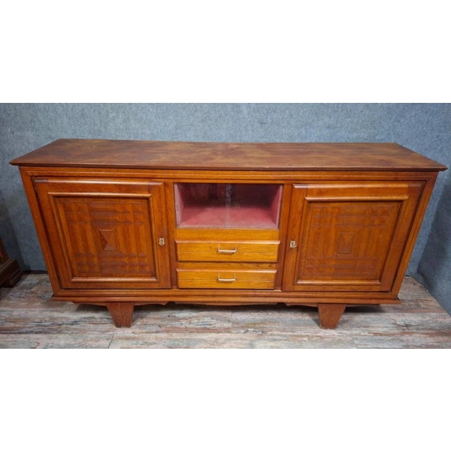 1930s Low Art Deco Carved Oak Sideboard, 1930s For Sale - Image 5 of 10