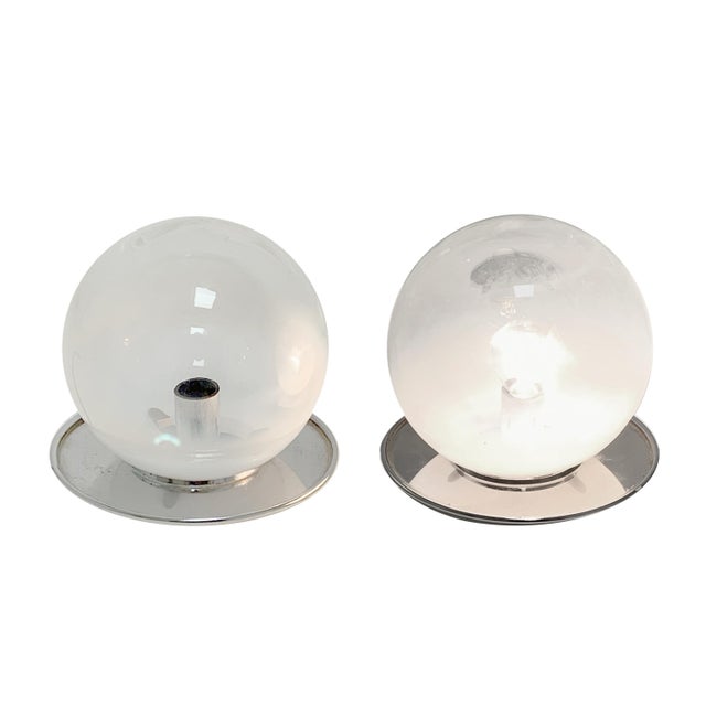 Vintage Spherical Blown Glass Table Lamps, Set of 2 For Sale - Image 6 of 9