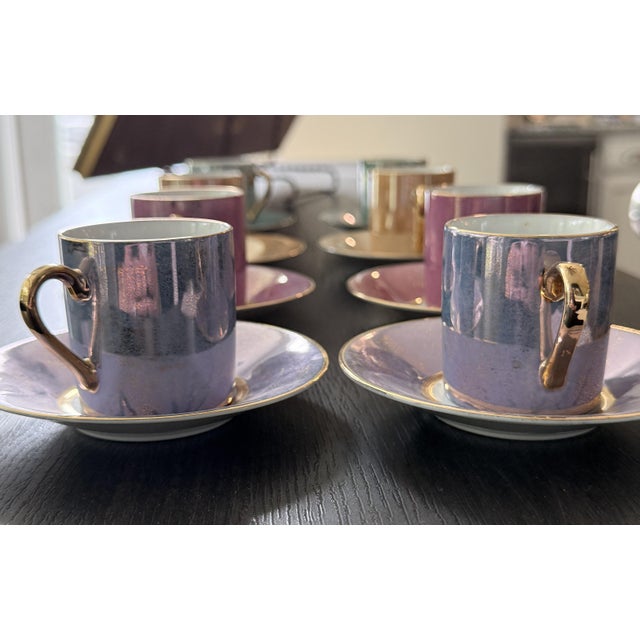 Rare Complete 1990s Pottery Barn Japanese Iridescent Demitasse Set — 16 Pieces For Sale - Image 10 of 11