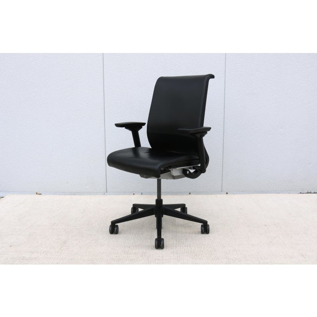 2000 - 2009 Steelcase Think Ergonomic Executive Desk Chair in Black Leather, Fully Adjustable For Sale - Image 5 of 18