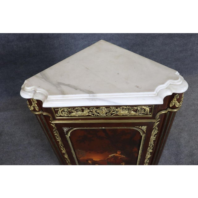 French Late 19th Century Rare Signed Millet Vernis Martin Paint Decorated French Louis XVI Corner Cabinet For Sale - Image 3 of 12