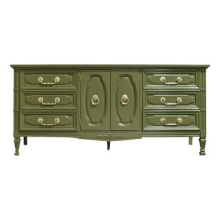 Mid Century Transitional Dresser in Green by Dixie Furniture - Newly Painted For Sale