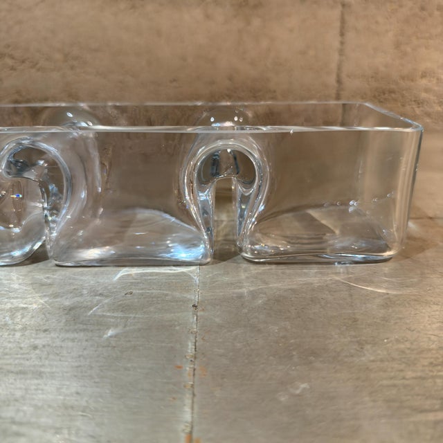 1980s Krosno Poland 3-Part Divided Clear Glass Relish Dish Heavy Hand-Blown Art Glass For Sale In San Diego - Image 6 of 7