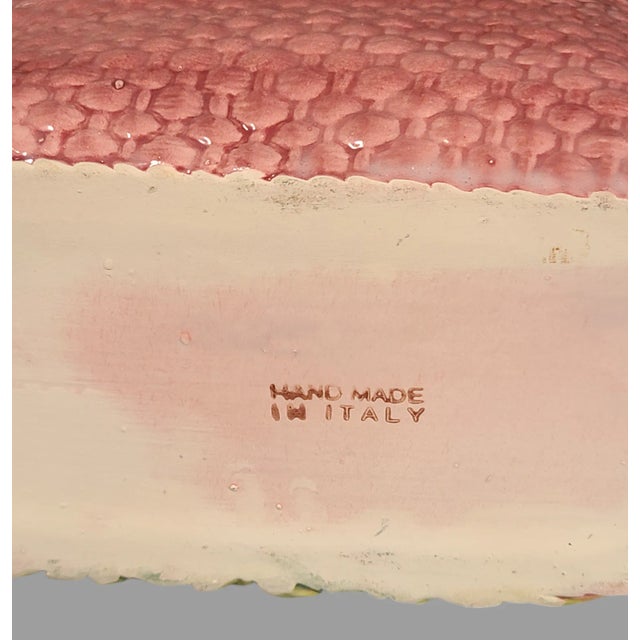 Pink Late 20th Century Floral Pink Pottery Hand Painted Basket Planter, Made in Italy For Sale - Image 8 of 8