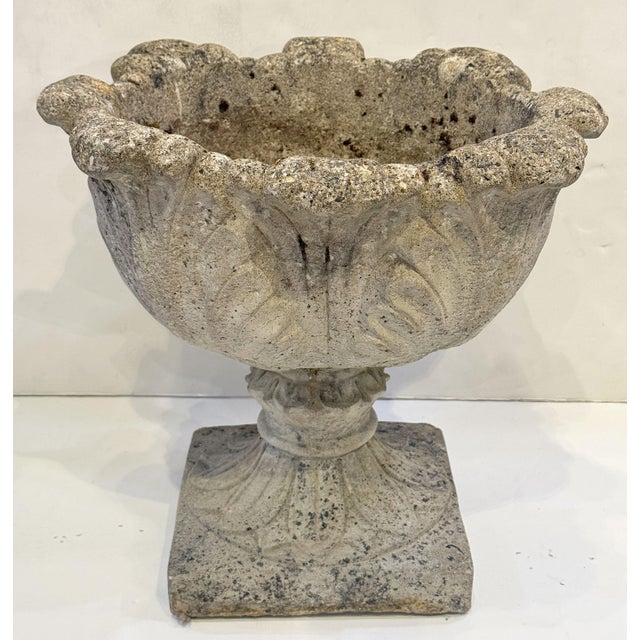 Gray English Garden Stone Planter Pot or Urn With Acanthus Relief - Three Available For Sale - Image 8 of 11