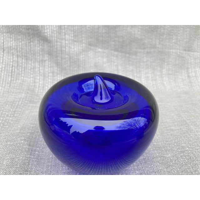 Blue Vintage Cobalt Blue Glass Apple Paper Weight For Sale - Image 8 of 8