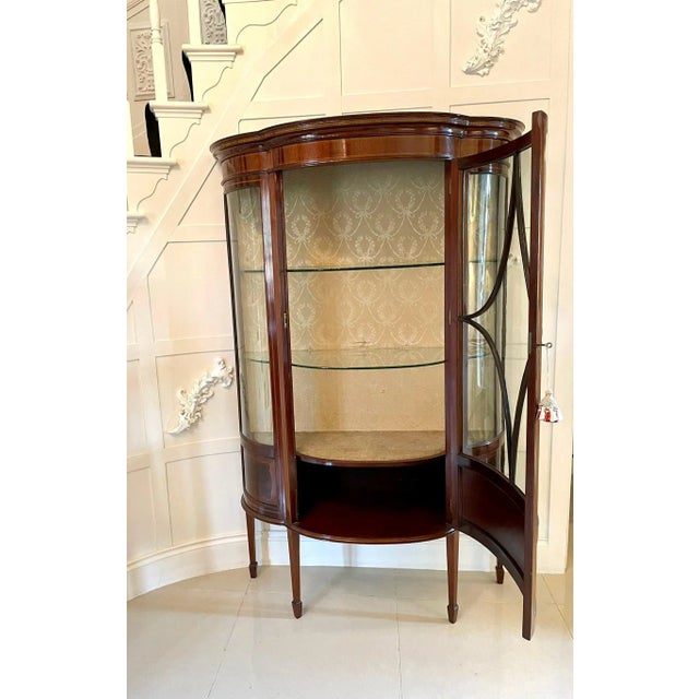 Antique Edwardian Inlaid Mahogany Shaped Display Cabinet For Sale - Image 6 of 17