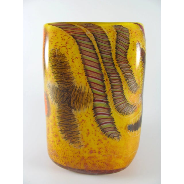 Biomorphic Sea Creature Fossil Citrine Hand Blown Glass Square Vessel Vase Cache Pot by Kenny Walton For Sale - Image 4 of 9