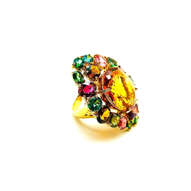 Bochic "Orient" Vintage Tourmaline & Orange Citrine Ring - 18K Gold & Silver For Sale - Image 17 of 18