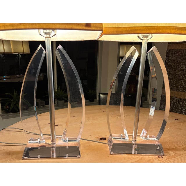 Highly Collectible Herb Ritts lucite table lamps in original condition. Absolutely stunning at night. No knicks or...