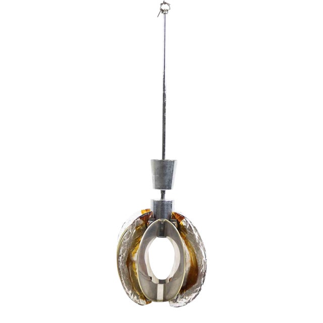 Vintage Glass and Steel Chandelier from La Luce Roma, Italy, 1970s For Sale