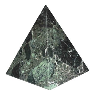 Late 20th Century Italian Natural Solid Green Marble Stone Pyramid Sculpture For Sale