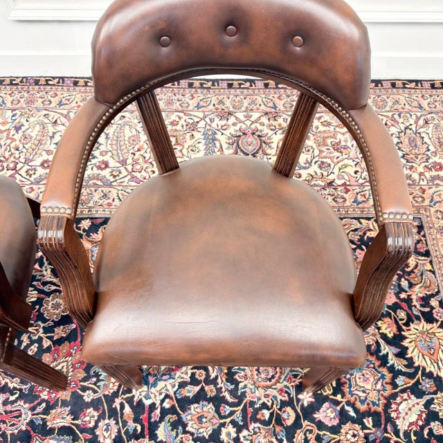 Brown English Desk Chairs in Leather, Set of 2 For Sale - Image 8 of 10