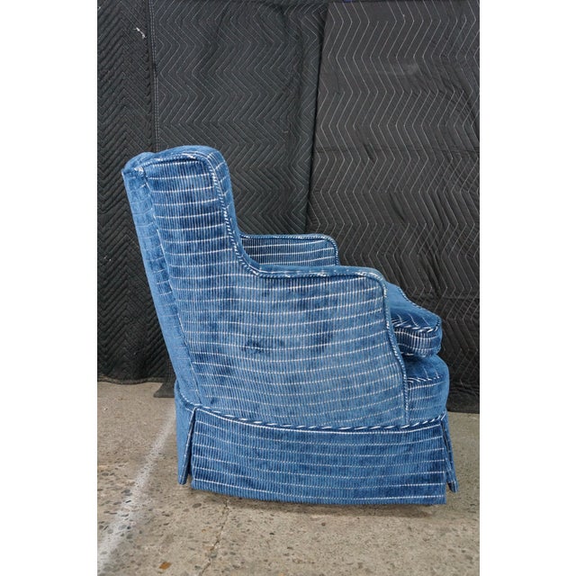 Mid 20th Century Tufted Blue Upholstered Library Club Lounge Chair & Ottoman For Sale - Image 17 of 18
