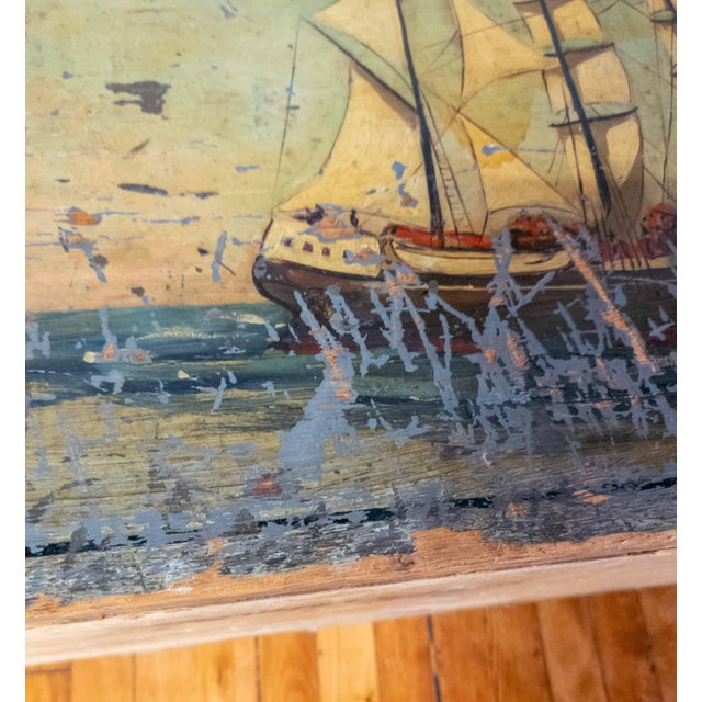 19th Century Paint Decorated Blanket Chest With Later Nautical Ship Painting For Sale - Image 12 of 16