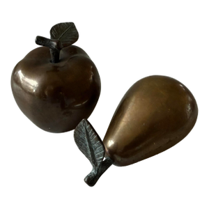 Vintage Mid Century Apple and Pear Bronze Sculptures