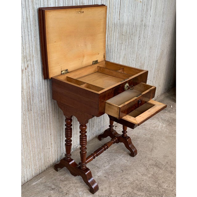 Brown Antique Victorian C1880 Inlaid Burl Walnut Amboyna Work Side Sewing Table Box For Sale - Image 8 of 13