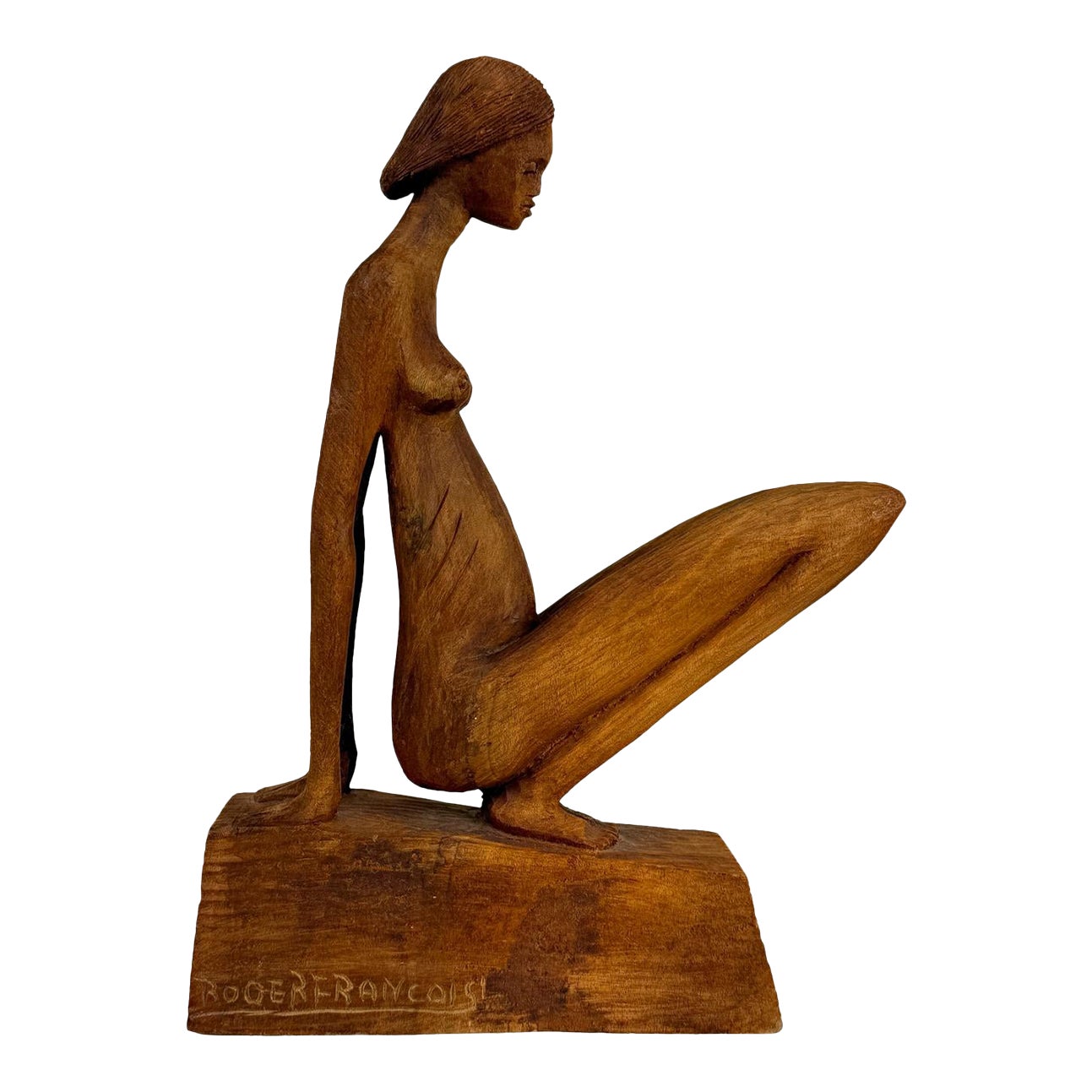 Vintage Abstract Nude Haitian Women Wood Sculpture by Roger