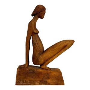 Vintage Abstract Nude Haitian Women Wood Sculpture by Roger Francois