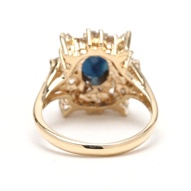 Traditional 1.98ctw Sapphire and Diamond Cluster Ring, 14k Yellow Gold, Ring Size 6.5 For Sale - Image 3 of 5