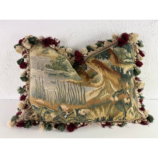 Vintage Hand Woven Tasseled Aubusson Tapestry Pillow For Sale - Image 10 of 10