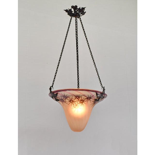 Art Deco French Art Deco Pendant Light by Le Verre Francais Schneider - 1925 Cameo Chandelier France For Sale - Image 3 of 12