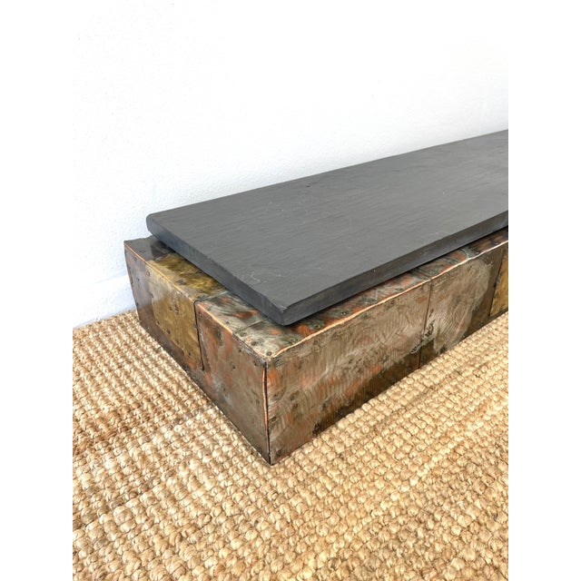 Vintage 1970s Paul Evan Brutal Patchwork Metal & Slate Floating Wall Console Shelf / Table For Sale - Image 14 of 18