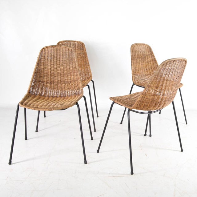 Wicker and Iron Chairs, 1970s, Set of 4 For Sale - Image 9 of 12