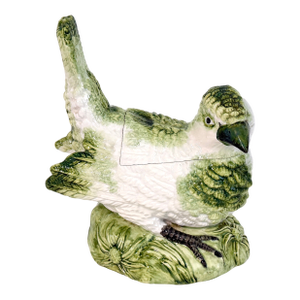 Italian Porcelain Majolica Style Bird Lidded Dish