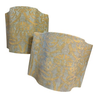 Vintage Italian Fortuny Fabric Half Drum Lamp Shades - A Pair For Sale