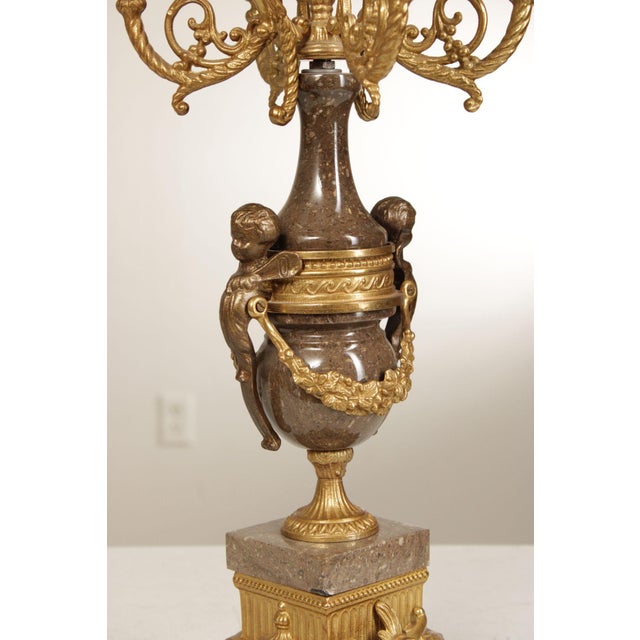 Mid 20th Century Brevettato Italian Pair of Marble and Gilt Bronze Candelabra For Sale - Image 5 of 12