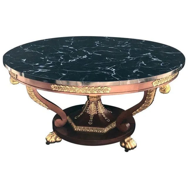 Wood Late 20th Century Round Baker Center Table With Faux Marble Top For Sale - Image 7 of 7