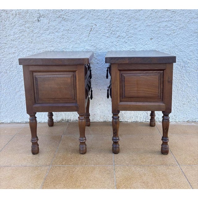 Wood Mid-Century Spanish Rustic Wood Bedside Tables, 1940s, Set of 2 For Sale - Image 7 of 12