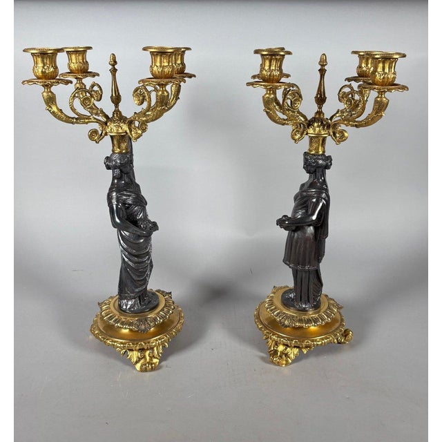 French Pair of antique-style candelabra for women, Napoleon III period For Sale - Image 3 of 6