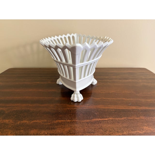 Antique French Reticulated Porcelain Cachepot on Lion-Paw Feet For Sale - Image 12 of 13