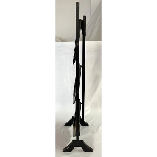 Black Early 20th Century Hand Painted 3-Tier Folding Wood Muffineer Serving Display Stand For Sale - Image 8 of 12