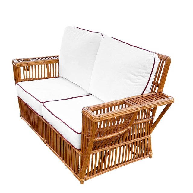 Coastal 1990s Art Deco Style "Presidents" Stick Reed Rattan 2-Seat Settee Sofa For Sale - Image 3 of 6