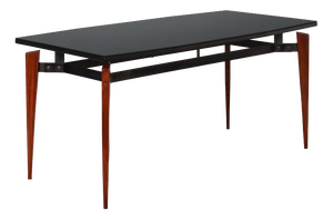 Vintage Table in Mahogany and Metal with Glass, 1960s
