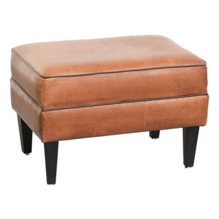 Vintage Sheepskin Ottoman with Black Piping For Sale
