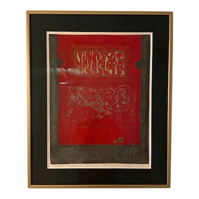"Emotional Space" Abstract Numbered Print in Red, Black and Gray, by Hiroyuki Tajima, 1976 For Sale