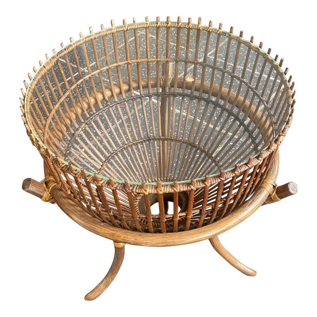 Franco Albini Style Italian Rattan 1960s Fishing Basket Table For Sale